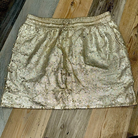 Anthropologie Gold Flower Skirt